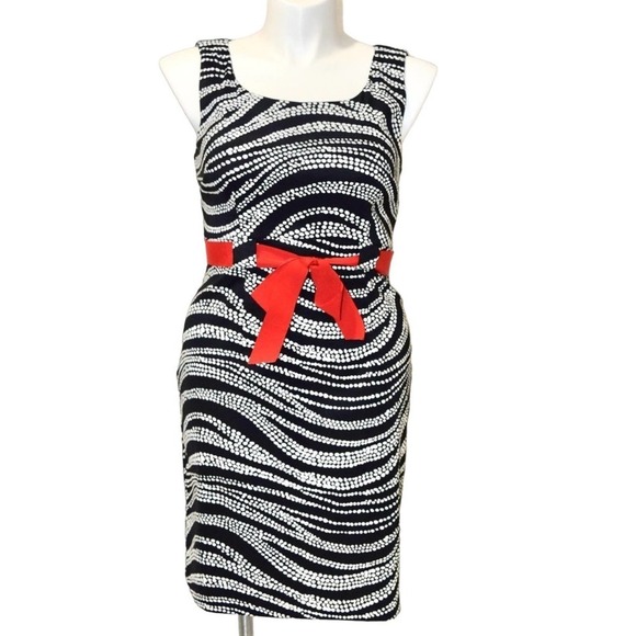 CONNECTED APPAREL black & white sleeveless Dress with red bow women's size 12 - Picture 1 of 2